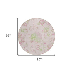 Homeroots 3' Artichoke Green Floral Washable Area Rug – Stylish, Durable, Perfect For Indoor & Outdoor Spaces 8' Round Polyester 589490