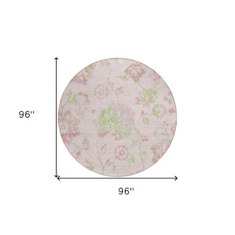 Homeroots 3' Artichoke Green Floral Washable Area Rug – Stylish, Durable, Perfect For Indoor & Outdoor Spaces 8' Round Polyester 589490