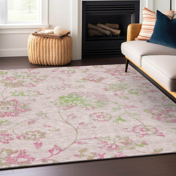 Homeroots 3' Artichoke Green Floral Washable Area Rug – Stylish, Durable, Perfect For Indoor & Outdoor Spaces 8' X 10' Polyester 589491