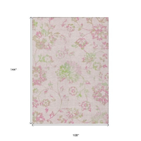 Homeroots 3' Artichoke Green Floral Washable Area Rug – Stylish, Durable, Perfect For Indoor & Outdoor Spaces 9' X 12' Polyester 589492