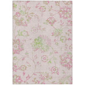 HomeRoots 5' Floral Washable Area Rug in Pink Blush & Artichoke Green for Indoor/Outdoor Spaces, Easy Care 10' X 14' 589493