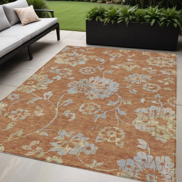 Homeroots 3' Artichoke Green Floral Washable Area Rug – Stylish, Durable, Perfect For Indoor & Outdoor Spaces 5' X 8' Polyester 589495