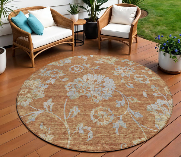 Homeroots 3' Artichoke Green Floral Washable Area Rug – Stylish, Durable, Perfect For Indoor & Outdoor Spaces 8' Round Polyester 589496