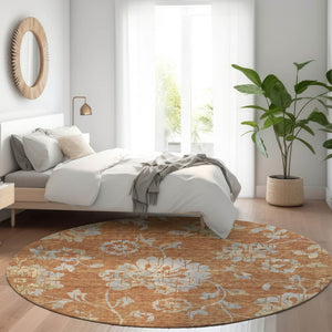 Homeroots 3' Artichoke Green Floral Washable Area Rug – Stylish, Durable, Perfect For Indoor & Outdoor Spaces 8' Round Polyester 589496