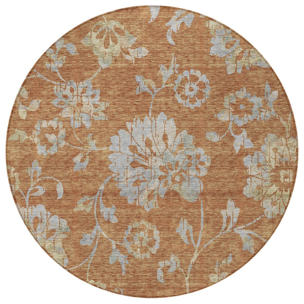 Homeroots 3' Artichoke Green Floral Washable Area Rug – Stylish, Durable, Perfect For Indoor & Outdoor Spaces 8' Round Polyester 589496