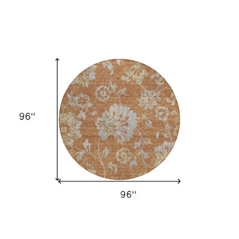 Homeroots 3' Artichoke Green Floral Washable Area Rug – Stylish, Durable, Perfect For Indoor & Outdoor Spaces 8' Round Polyester 589496