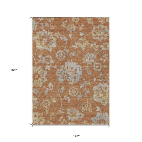 Homeroots 3' Artichoke Green Floral Washable Area Rug – Stylish, Durable, Perfect For Indoor & Outdoor Spaces 10' X 14' Polyester 589499