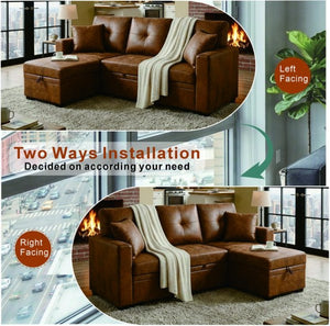 English Elm Sleeper Sectional with Pull Out Bed Storage Chaise Tufted Breathable Fabric Sofa W5568S00044
