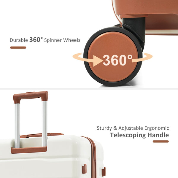 English Elm Premium Abs Hardshell 3 Piece Suitcase Set with Tsa Locks and Spinner Wheels Beige+Brown N726P171340O