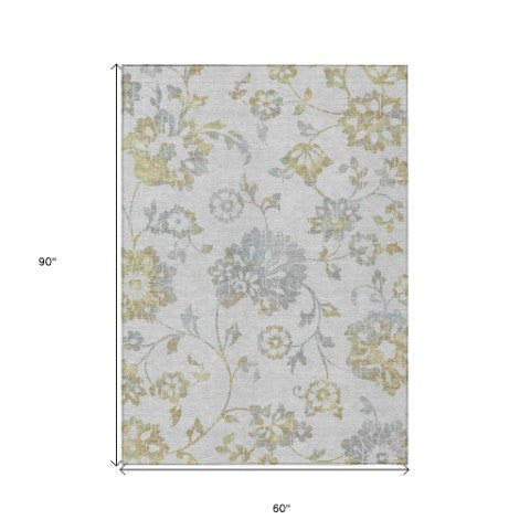 Homeroots 3' Artichoke Green Floral Washable Area Rug – Stylish, Durable, Perfect For Indoor & Outdoor Spaces 5' X 8' Polyester 589501