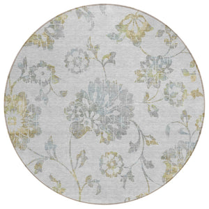 HomeRoots 5' Elegant Silver Gray and Gold Floral Area Rug – Durable, Washable, Indoor/Outdoor Versatility 8' Round 589502