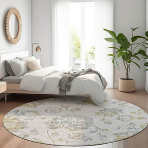 Homeroots 3' Artichoke Green Floral Washable Area Rug – Stylish, Durable, Perfect For Indoor & Outdoor Spaces 8' Round Polyester 589502