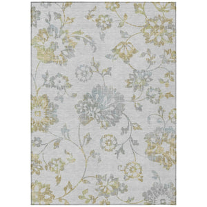 HomeRoots 5' Elegant Silver Gray and Gold Floral Area Rug – Durable, Washable, Indoor/Outdoor Versatility 8' X 10' 589503