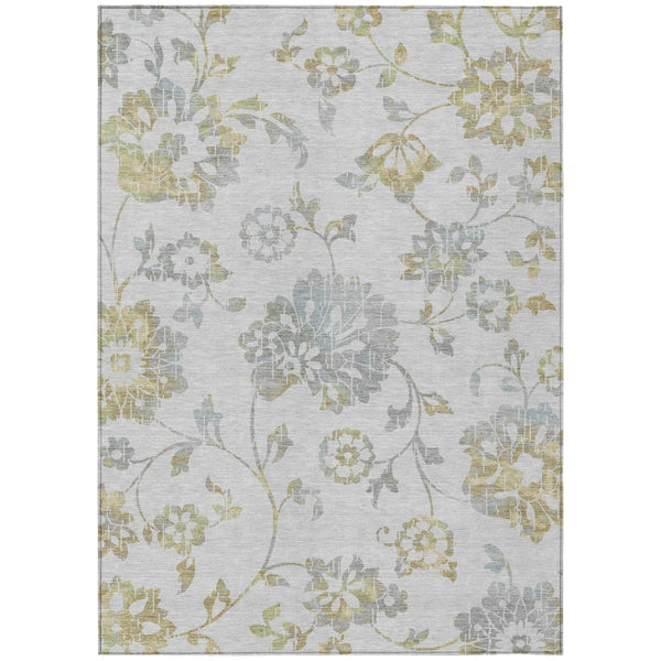 HomeRoots 5' Elegant Silver Gray and Gold Floral Area Rug – Durable, Washable, Indoor/Outdoor Versatility 8' X 10' 589503