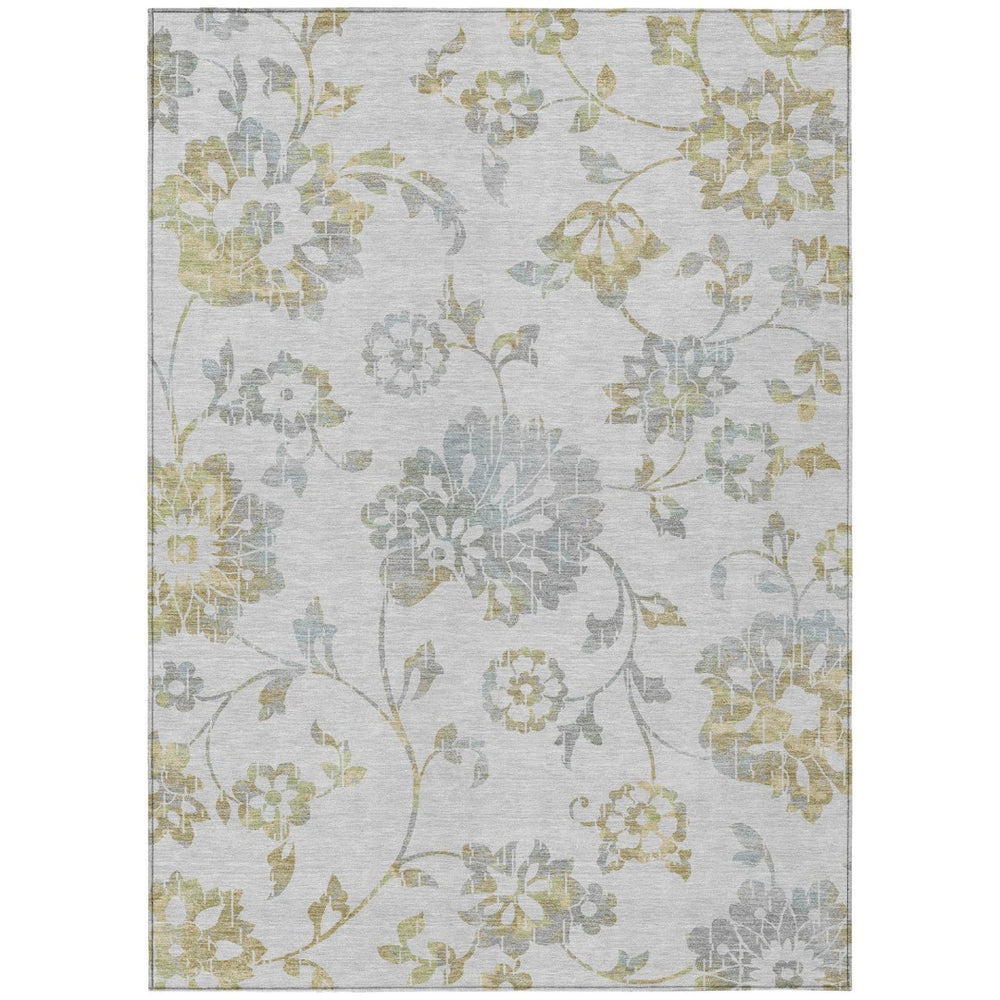 HomeRoots 9' Timeless Silver Gray and Gold Floral Area Rug for Indoor and Outdoor Elegance, Washable & Durable 9' X 12' 589504