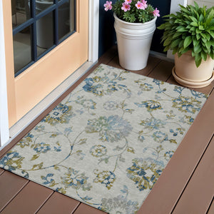 Homeroots 3' Artichoke Green Floral Washable Area Rug – Stylish, Durable, Perfect For Indoor & Outdoor Spaces 3' X 5' Polyester 589506