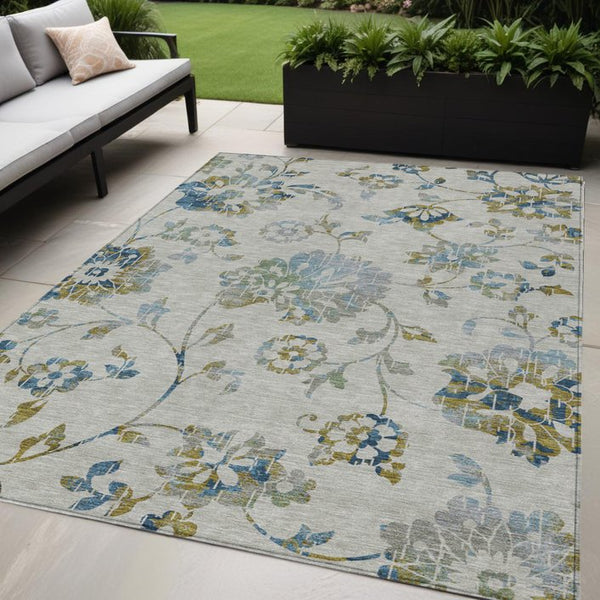 Homeroots 3' Artichoke Green Floral Washable Area Rug – Stylish, Durable, Perfect For Indoor & Outdoor Spaces 5' X 8' Polyester 589507
