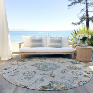 Homeroots 3' Artichoke Green Floral Washable Area Rug – Stylish, Durable, Perfect For Indoor & Outdoor Spaces 8' Round Polyester 589508