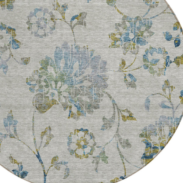 Homeroots 3' Artichoke Green Floral Washable Area Rug – Stylish, Durable, Perfect For Indoor & Outdoor Spaces 8' Round Polyester 589508