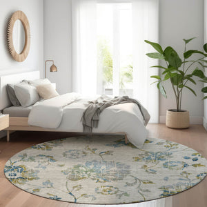 Homeroots 3' Artichoke Green Floral Washable Area Rug – Stylish, Durable, Perfect For Indoor & Outdoor Spaces 8' Round Polyester 589508