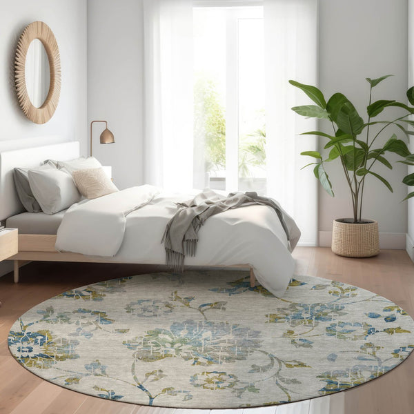 Homeroots 3' Artichoke Green Floral Washable Area Rug – Stylish, Durable, Perfect For Indoor & Outdoor Spaces 8' Round Polyester 589508