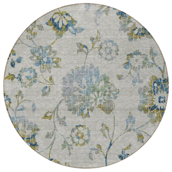 Homeroots 3' Artichoke Green Floral Washable Area Rug – Stylish, Durable, Perfect For Indoor & Outdoor Spaces 8' Round Polyester 589508