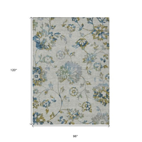 Homeroots 3' Artichoke Green Floral Washable Area Rug – Stylish, Durable, Perfect For Indoor & Outdoor Spaces 8' X 10' Polyester 589509