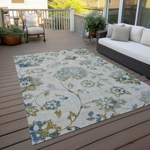 Homeroots 3' Artichoke Green Floral Washable Area Rug – Stylish, Durable, Perfect For Indoor & Outdoor Spaces 9' X 12' Polyester 589510