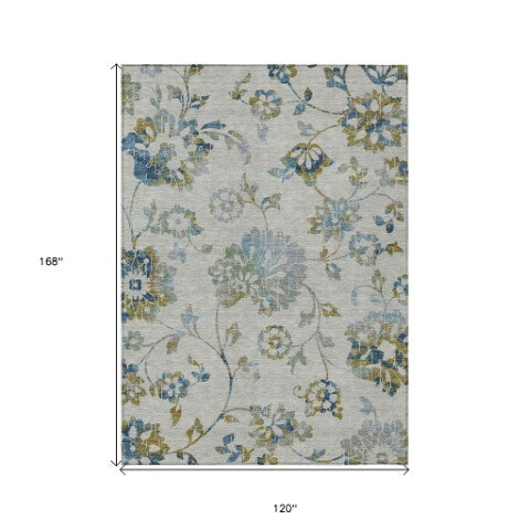 Homeroots 3' Artichoke Green Floral Washable Area Rug – Stylish, Durable, Perfect For Indoor & Outdoor Spaces 10' X 14' Polyester 589511