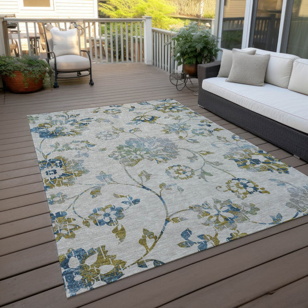 Homeroots 3' Artichoke Green Floral Washable Area Rug – Stylish, Durable, Perfect For Indoor & Outdoor Spaces 10' X 14' Polyester 589511