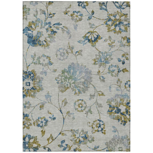 HomeRoots 5' Floral Area Rug in Taupe, Navy & Denim Blue - Durable, Machine Washable for Indoor & Outdoor Use 10' X 14' 589511
