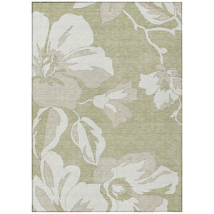 HomeRoots 5' Indoor/Outdoor Area Rug in Artichoke Green, Ivory & Taupe - Washable Floral Design for Versatile Use 5' X 8' 589519