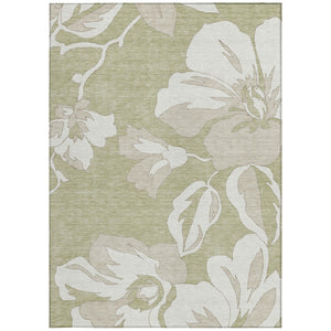 Homeroots 3' Artichoke Green Floral Washable Area Rug - Durable, Stylish Design For Indoor & Outdoor Use 5' X 8' Polyester 589519