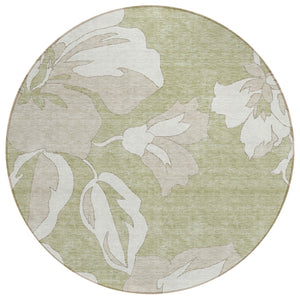 HomeRoots 5' Indoor/Outdoor Area Rug in Artichoke Green, Ivory & Taupe - Washable Floral Design for Versatile Use 8' Round 589520