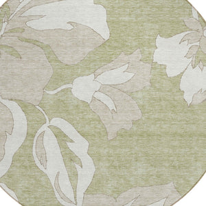 Homeroots 3' Artichoke Green Floral Washable Area Rug - Durable, Stylish Design For Indoor & Outdoor Use 8' Round Polyester 589520