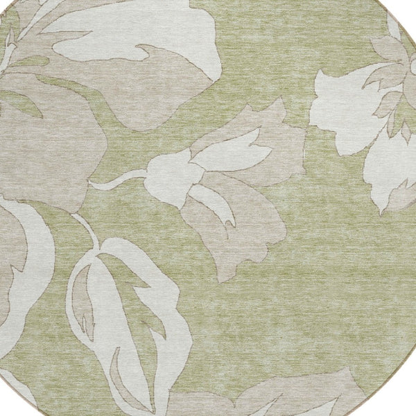 Homeroots 3' Artichoke Green Floral Washable Area Rug - Durable, Stylish Design For Indoor & Outdoor Use 8' Round Polyester 589520