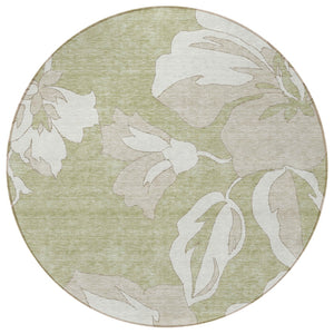 Homeroots 3' Artichoke Green Floral Washable Area Rug - Durable, Stylish Design For Indoor & Outdoor Use 8' Round Polyester 589520