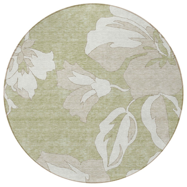Homeroots 3' Artichoke Green Floral Washable Area Rug - Durable, Stylish Design For Indoor & Outdoor Use 8' Round Polyester 589520