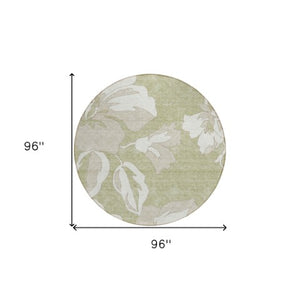Homeroots 3' Artichoke Green Floral Washable Area Rug - Durable, Stylish Design For Indoor & Outdoor Use 8' Round Polyester 589520