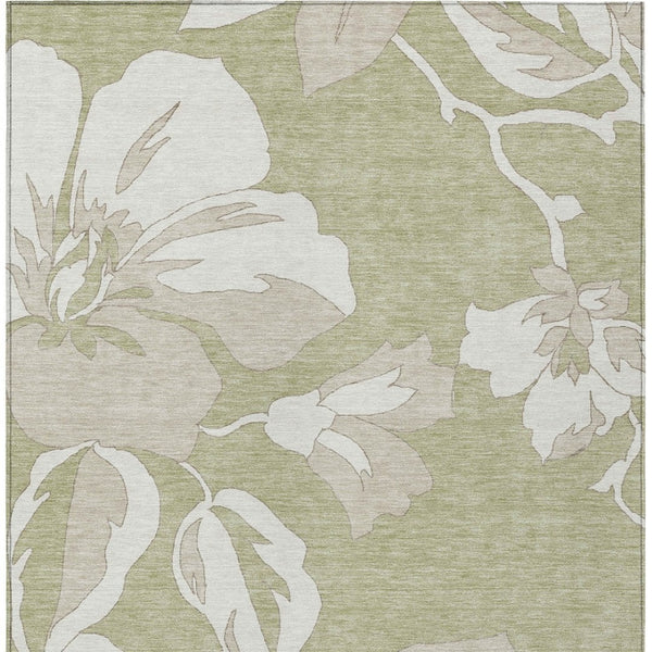 Homeroots 3' Artichoke Green Floral Washable Area Rug - Durable, Stylish Design For Indoor & Outdoor Use 10' X 14' Polyester 589523