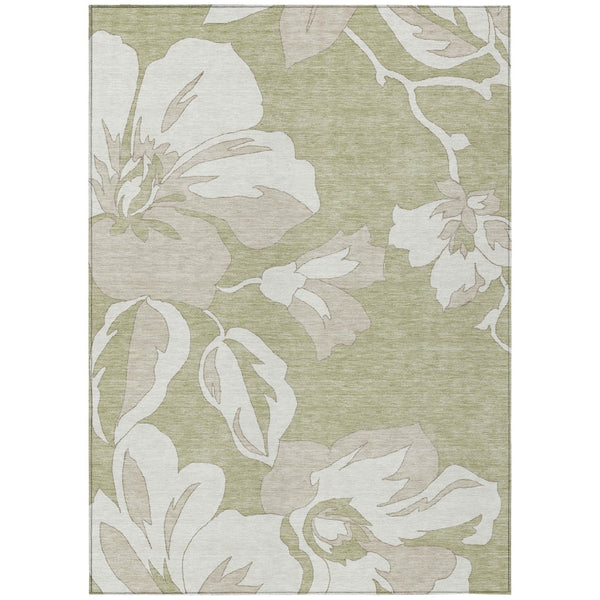 HomeRoots 5' Indoor/Outdoor Area Rug in Artichoke Green, Ivory & Taupe - Washable Floral Design for Versatile Use 10' X 14' 589523