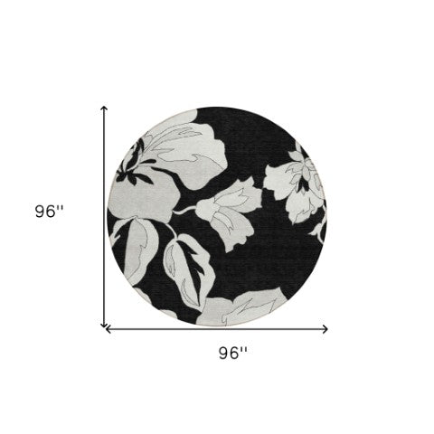 Homeroots 3' Artichoke Green Floral Washable Area Rug - Durable, Stylish Design For Indoor & Outdoor Use 8' Round Polyester 589526