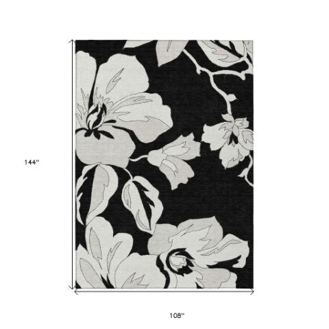 Homeroots 3' Artichoke Green Floral Washable Area Rug - Durable, Stylish Design For Indoor & Outdoor Use 9' X 12' Polyester 589528