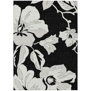 HomeRoots 9' Chic Black Gray Silver Floral Washable Area Rug - Durable, Stylish, and Perfect for Indoor/Outdoor Use 9' X 12' 589528