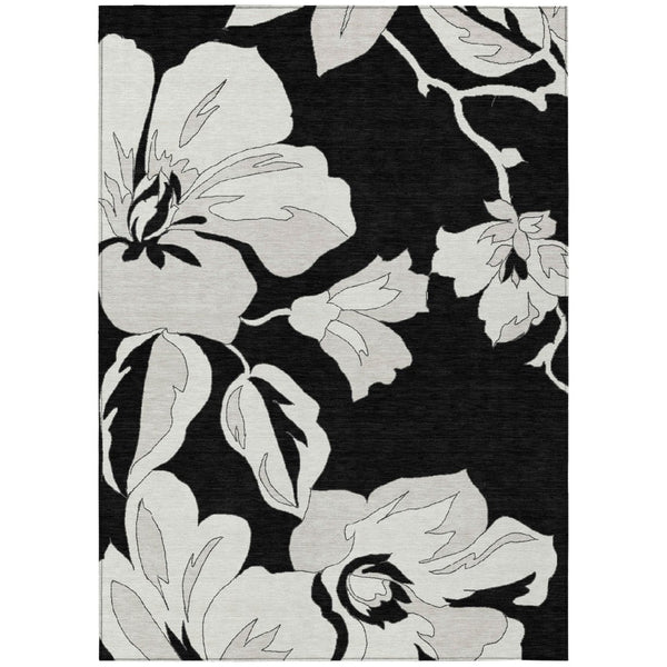 HomeRoots 9' Chic Black Gray Silver Floral Washable Area Rug - Durable, Stylish, and Perfect for Indoor/Outdoor Use 9' X 12' 589528