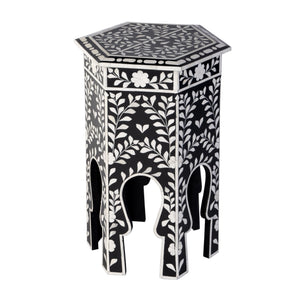 Butler Specialty Butler Amaya 16" Hexagon Bone Inlay Side Table – Elegant Black & White Accent For Timeless Style Black,White Mdf,Resin,Bone,Inlay 5895318-butler