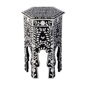 Butler Specialty Butler Amaya 16" Hexagon Bone Inlay Side Table – Elegant Black & White Accent For Timeless Style Black,White Mdf,Resin,Bone,Inlay 5895318-butler