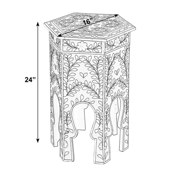 Butler Specialty Butler Amaya 16" Hexagon Bone Inlay Side Table – Elegant Black & White Accent For Timeless Style Black,White Mdf,Resin,Bone,Inlay 5895318-butler