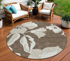 Homeroots 3' Artichoke Green Floral Washable Area Rug - Durable, Stylish Design For Indoor & Outdoor Use 8' Round Polyester 589532