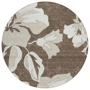HomeRoots 5' Durable Floral Area Rug for Indoor & Outdoor Use - Soft, Washable, High-Traffic Performance Rug 8' Round 589532